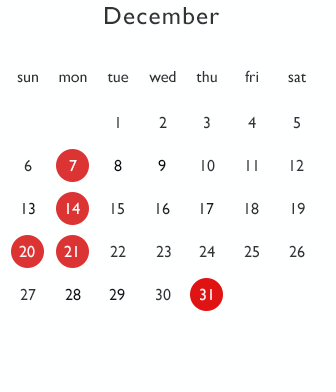 12月の定休日
