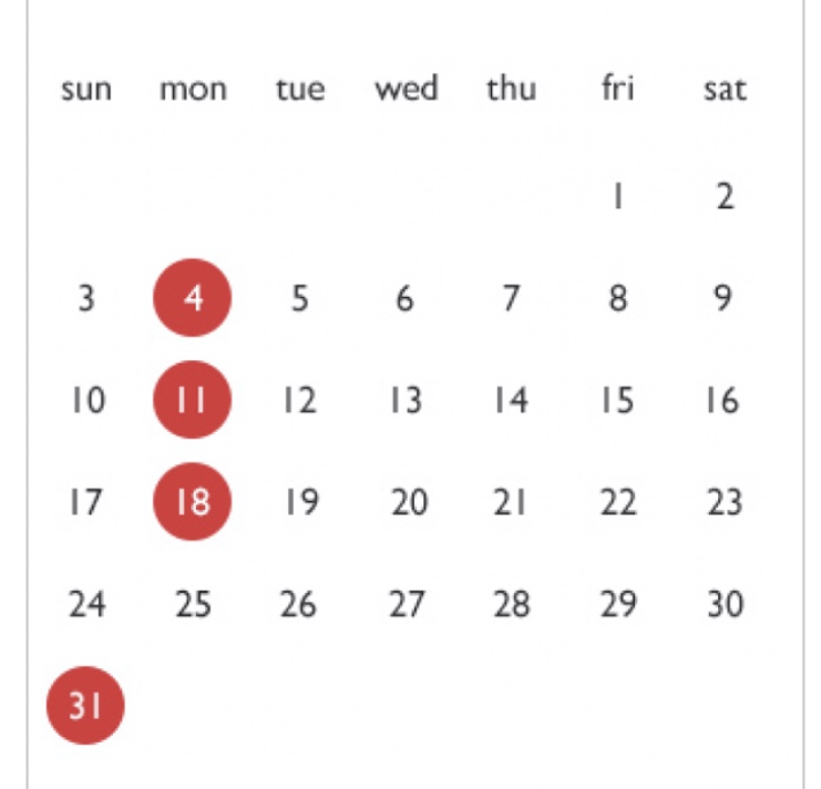 12月のお休み