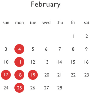 2月のお休み